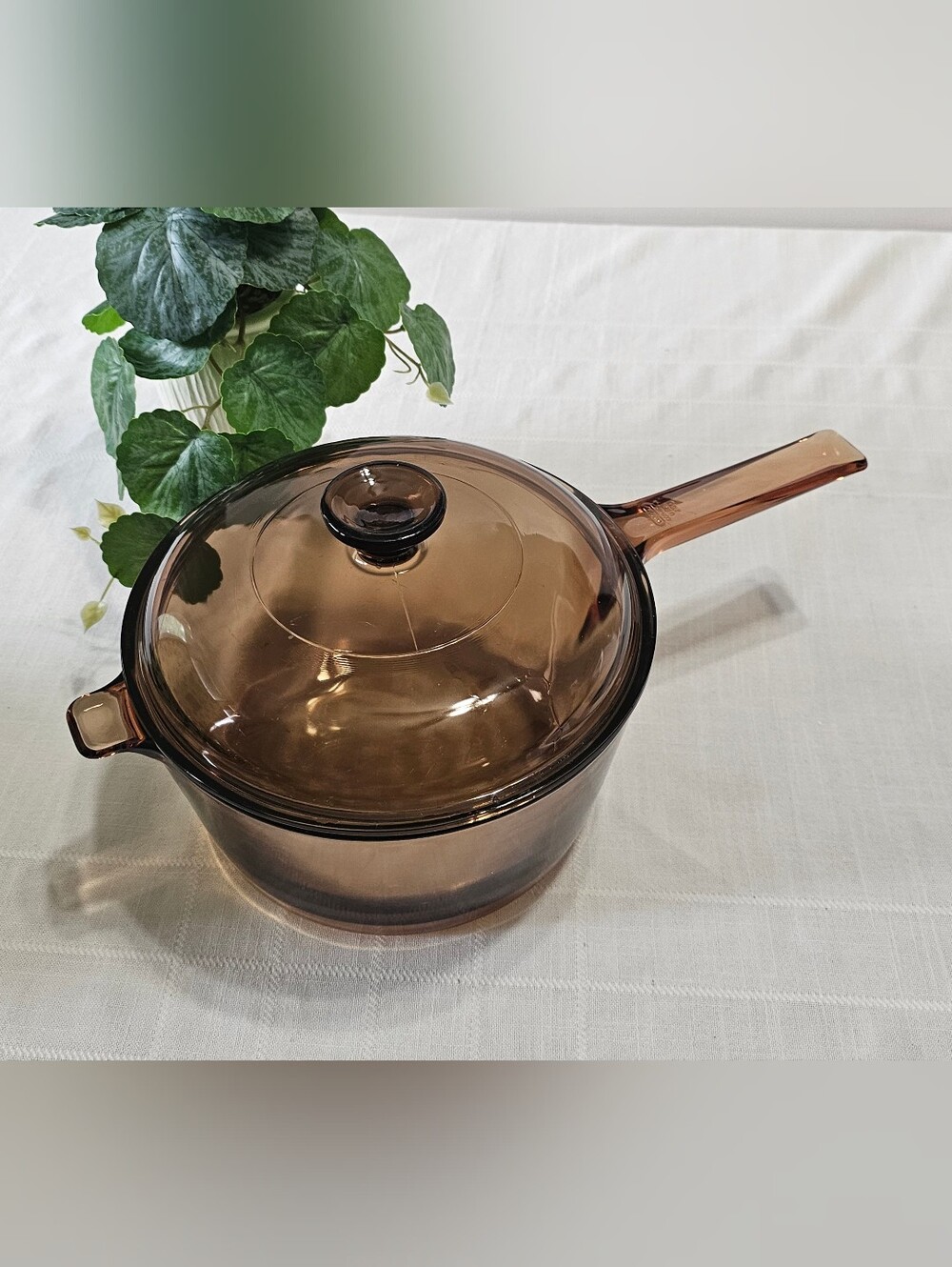Vintage Corning Visions Amber Glass 2.5L Saucepan with Lid